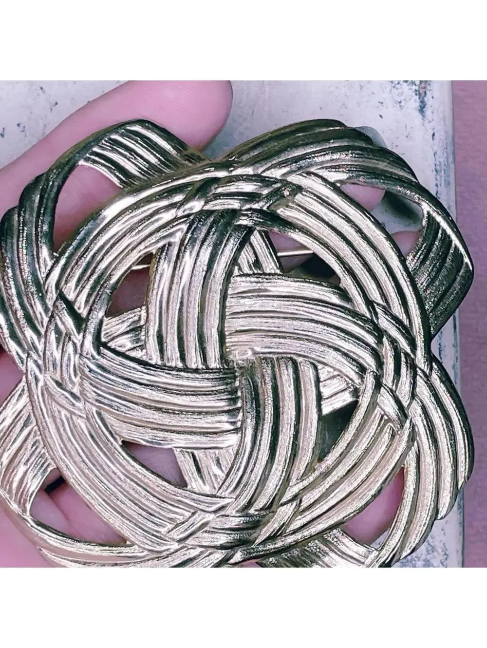 95. Light Gold Huge Artisan Brooch
